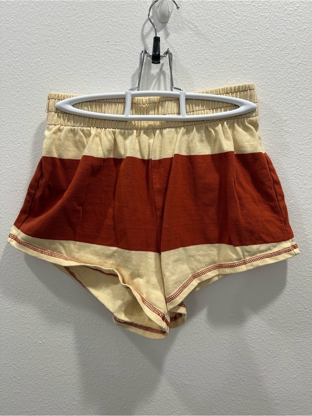 Free People Movement Striped Retro High-Waist Lounge Shorts Cream Rust xs beach